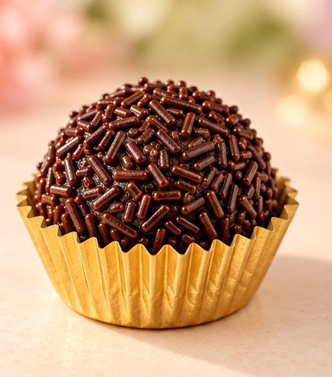 Brigadeiro tradicional com granulado em forminha dourada